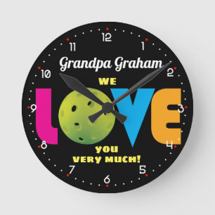 Horloge Ronde Awesome Love pickleball, texte personnalisé,