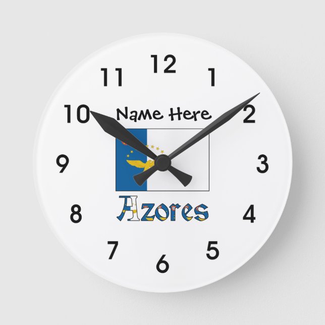 Horloge Ronde Azores and Azorean Flag with Your Name Large Clock (Recto)