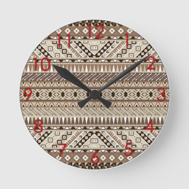 Horloge Ronde Aztec Tribal Print Neutral Browns Beige Taupe red (Recto)