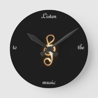 Horloge Ronde b & g Treble clef "listo the music" clock