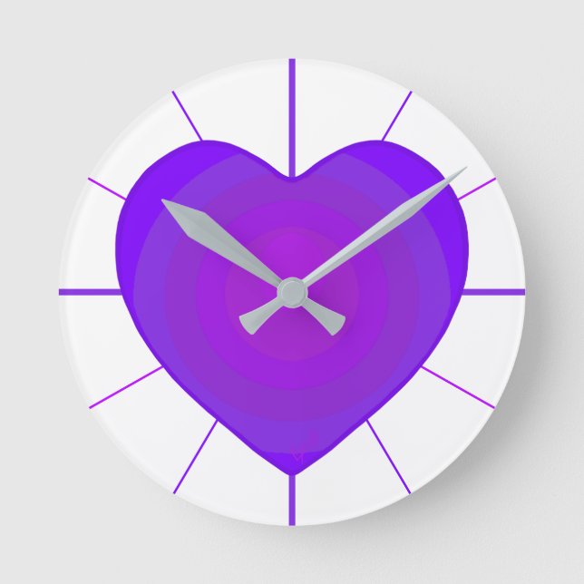 Horloge Ronde B&W Purple Hearts Beating (Recto)