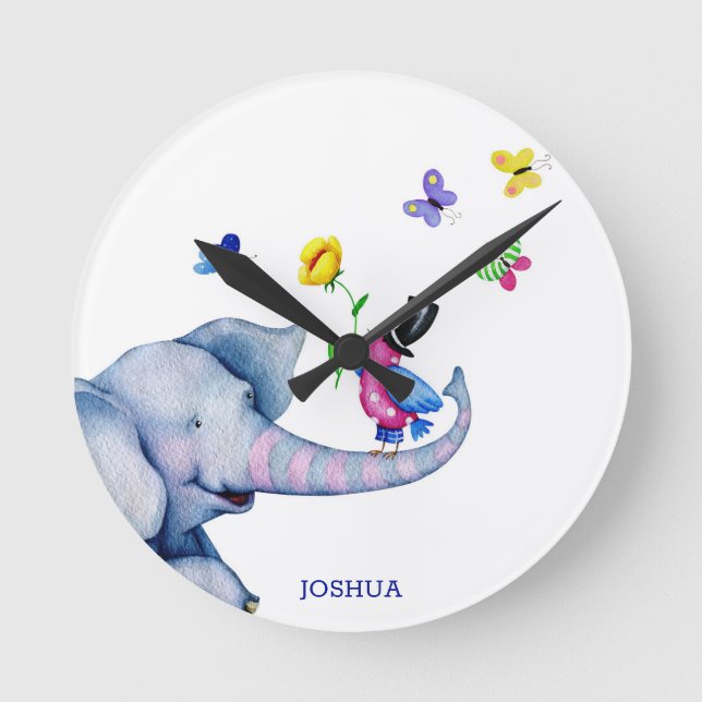 Horloge Ronde Babflies Elephant and Bird (Recto)