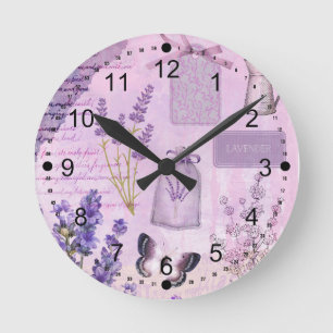 Horloge Ronde Babfly lavender Floral Lilac Ephemera