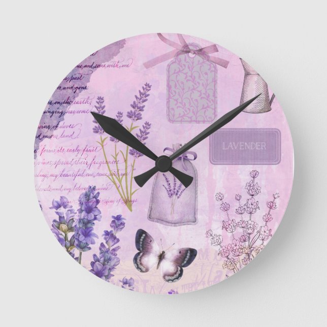 Horloge Ronde Babfly lavender Lilac Floral Ephemera (Recto)