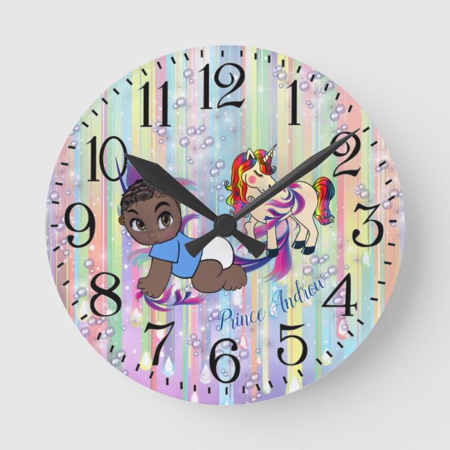 Horloge Ronde Baby Boy Bubbles & licornes (Recto)