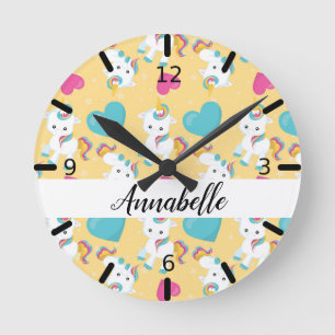 Horloge Ronde Baby Unicorns & Hearts