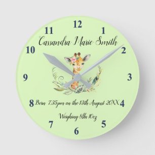Horloge Ronde Baby's Birth Memento With Baby Giraffe