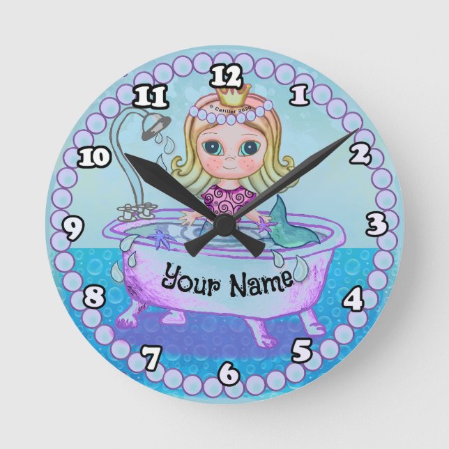Horloge Ronde Baignoire de Sirène Heureuse  (Recto)