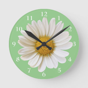 Horloge Ronde Baise blanche sur Sage Green Floral