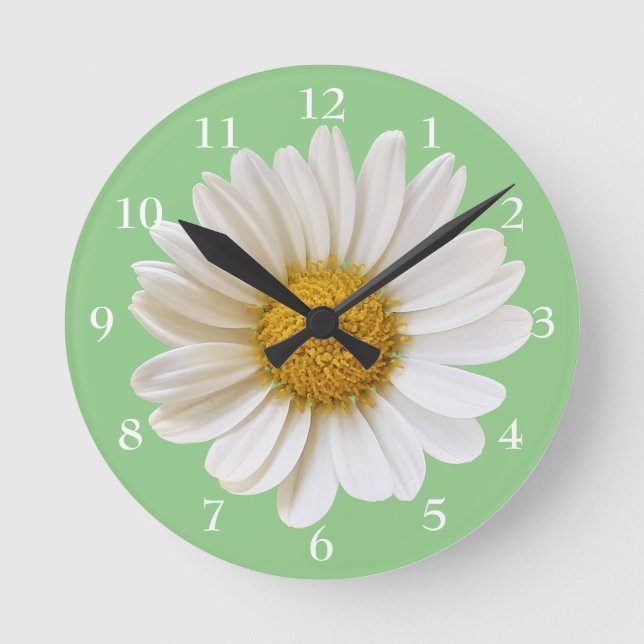 Horloge Ronde Baise blanche sur Sage Green Floral (Recto)