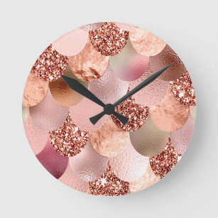 Horloge Ronde Balances de sirène rose rose or bleu princesse