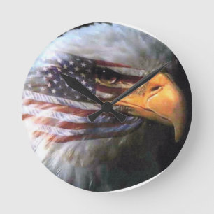 Horloge Ronde Bald Eagle - drapeau américain