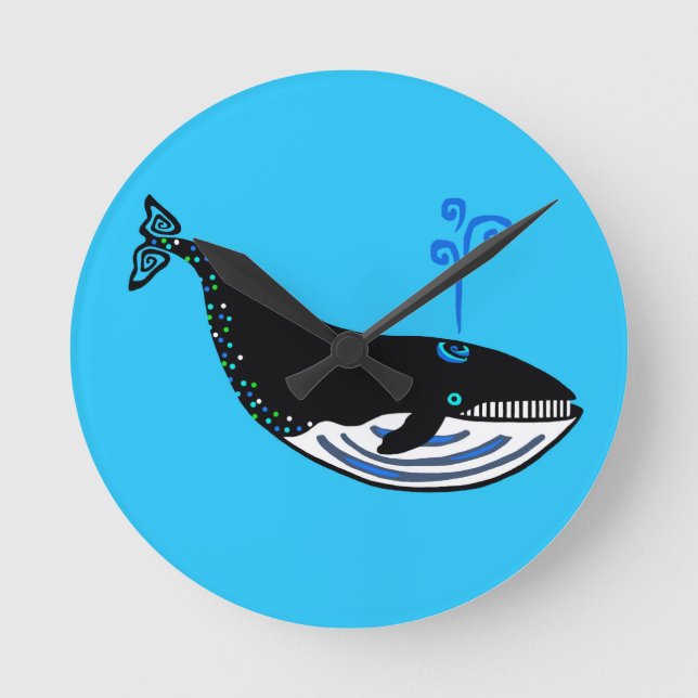 Horloge Ronde BALEINE Bleue Graphique - Bleu Océan - Faune (Recto)