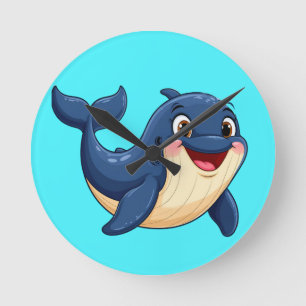 Horloge Ronde Baleine de dessin animé joyeuse nageant
