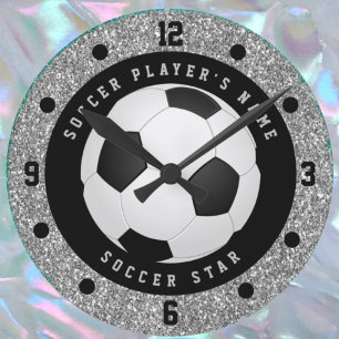 Horloge Ronde Balle de football à paillettes fausses argentées p
