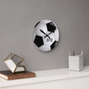 Horloge Ronde Balle de football Monogramme