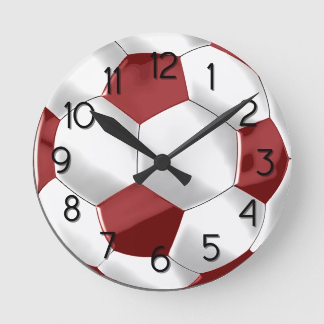 Horloge Ronde Balle de football rouge et blanc (Recto)
