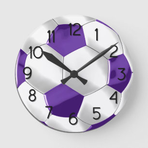 Horloge Ronde Balle de football violet et blanc