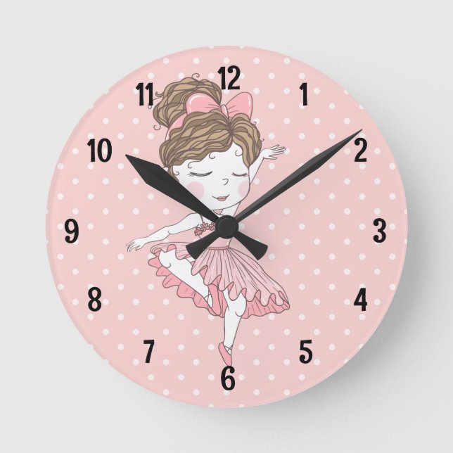 Horloge Ronde Ballerine à pois rose (Recto)