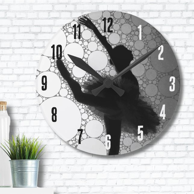 Horloge Ronde Ballet Black Blanc Danse Ballerina (Cute Ombre Abstract Black White Dancing Ballerina Round Clock)