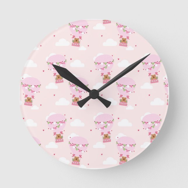 Horloge Ronde Ballon à Air Chaud de Capybara Mignon (Recto)