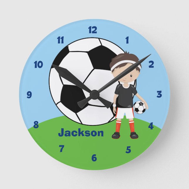 Horloge Ronde Ballon de football personnalisé Garçons Chambre d' (Recto)