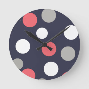 Horloge Ronde Balls Cercles Motif gris blanc corail rose