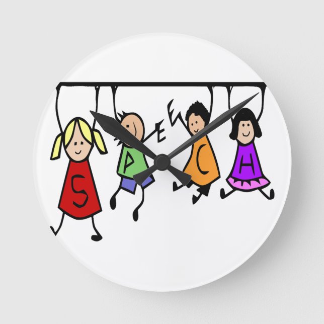 Horloge Ronde Bande dessinée mignonne d'enfants tenant des mots (Recto)