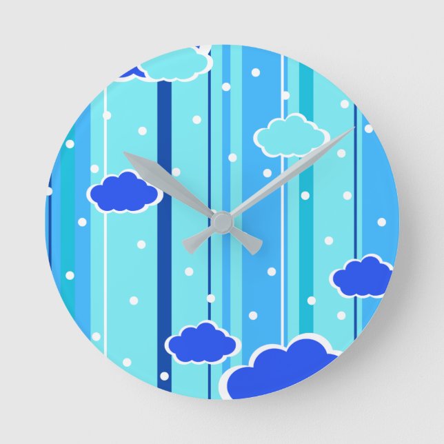 Horloge Ronde bandes bleues nuages points (Recto)