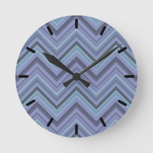 Horloge Ronde Bandes de zigzag gris bleu