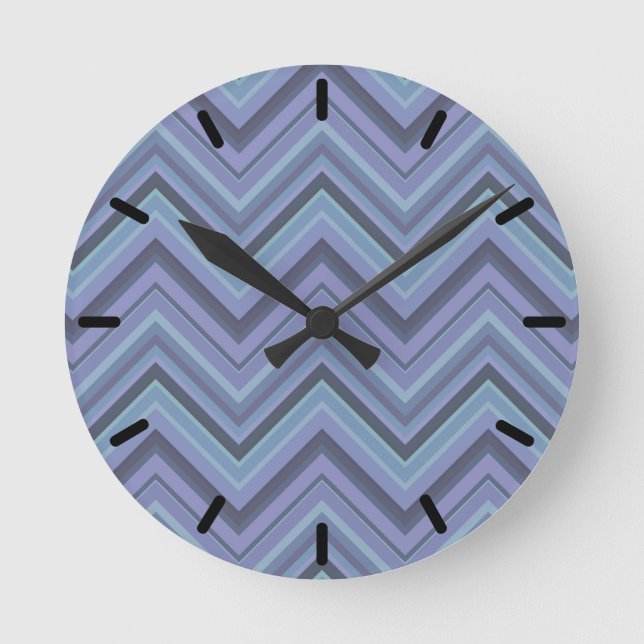 Horloge Ronde Bandes de zigzag gris bleu (Recto)