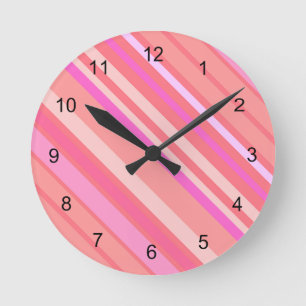 Horloge Ronde Bandes diagonales roses