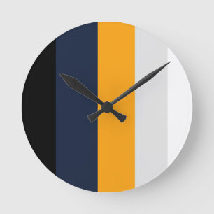 Horloge Ronde Bandes jaunes, bleues, blanches et noires