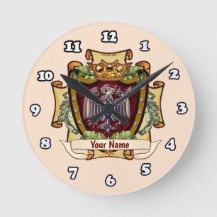 Horloge Ronde Bannière de couronne Nom de famille d'aigle