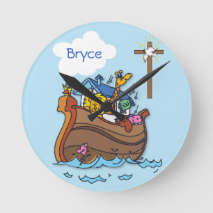 Horloge Ronde Baptême bébé Noé's sur mesure, Bleu Garçon