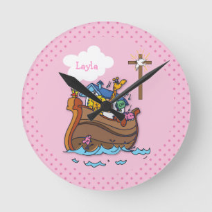 Horloge Ronde Baptême bébé Noé's sur mesure, Rose fille
