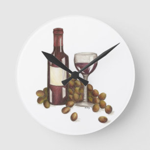 Horloge Ronde Bar à vin rouge Dégustation Verre Bouteille de rai
