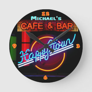 Horloge Ronde BAR-NEON CAFE SUR MESURE SIGNE Happy hour
