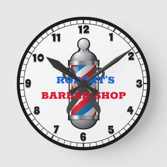 Horloge Ronde Barber Shop Barber Pole Custom Round Clock (Recto)