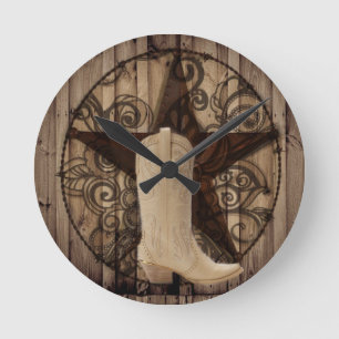 Horloge Ronde Barn Wood Texas Lone
