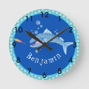 Horloge Ronde Barracuda poisson affamé de la pêche dessin animé
