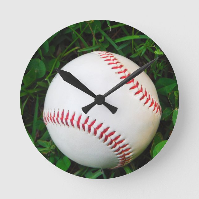 Horloge Ronde Baseball blanc avec points rouges (Recto)