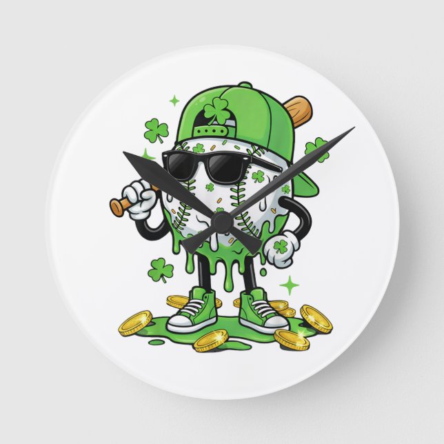 Horloge Ronde Baseball Drip Ice Cream St Patricks Day (Recto)