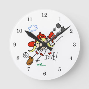 Horloge Ronde Baseball Plongeuse Filles T-shirts et Cadeaux de S