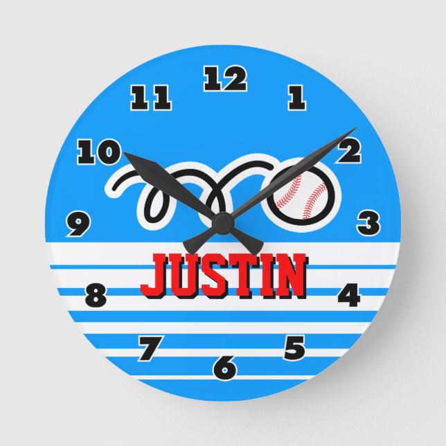 Horloge Ronde Baseball wall clock with name for sporty boys (Recto)