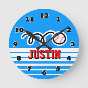 Horloge Ronde Baseball wall clock with name for sporty boys