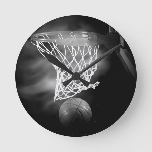 Horloge Ronde Basket-ball noir et blanc (Recto)