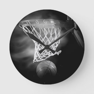 Horloge Ronde Basket-ball noir et blanc