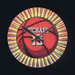 Horloge Ronde Basket-ball Votre nom Pop Art<br><div class="desc">Images et oeuvres d'art du sport numérique - We Love Basketball - American Popular Sports</div>