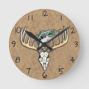 Horloge Ronde Basse sauteuse sur bois de cerf crâne de cerf
